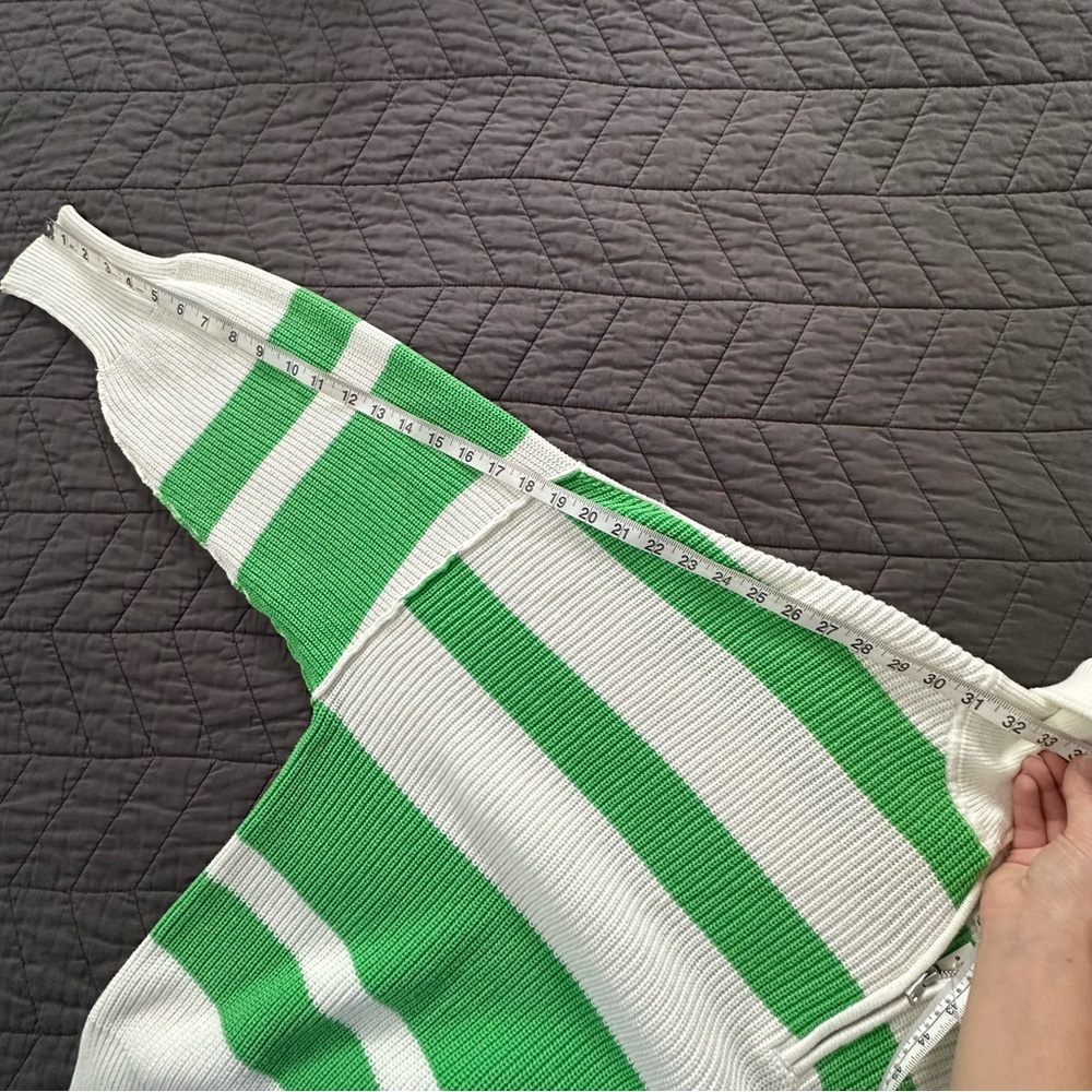 NWT Aerie Oversized Beyond Quarter Zip Sweater, Green and White Striped, Large - Picture 13 of 14